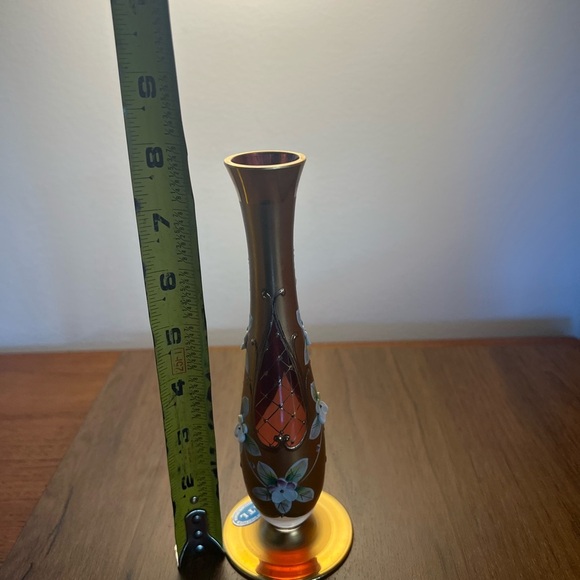 Vintage RTL Bohemian Pink Gold Floral Glass Vase Handmade Hand painted Mcm - Picture 12 of 12